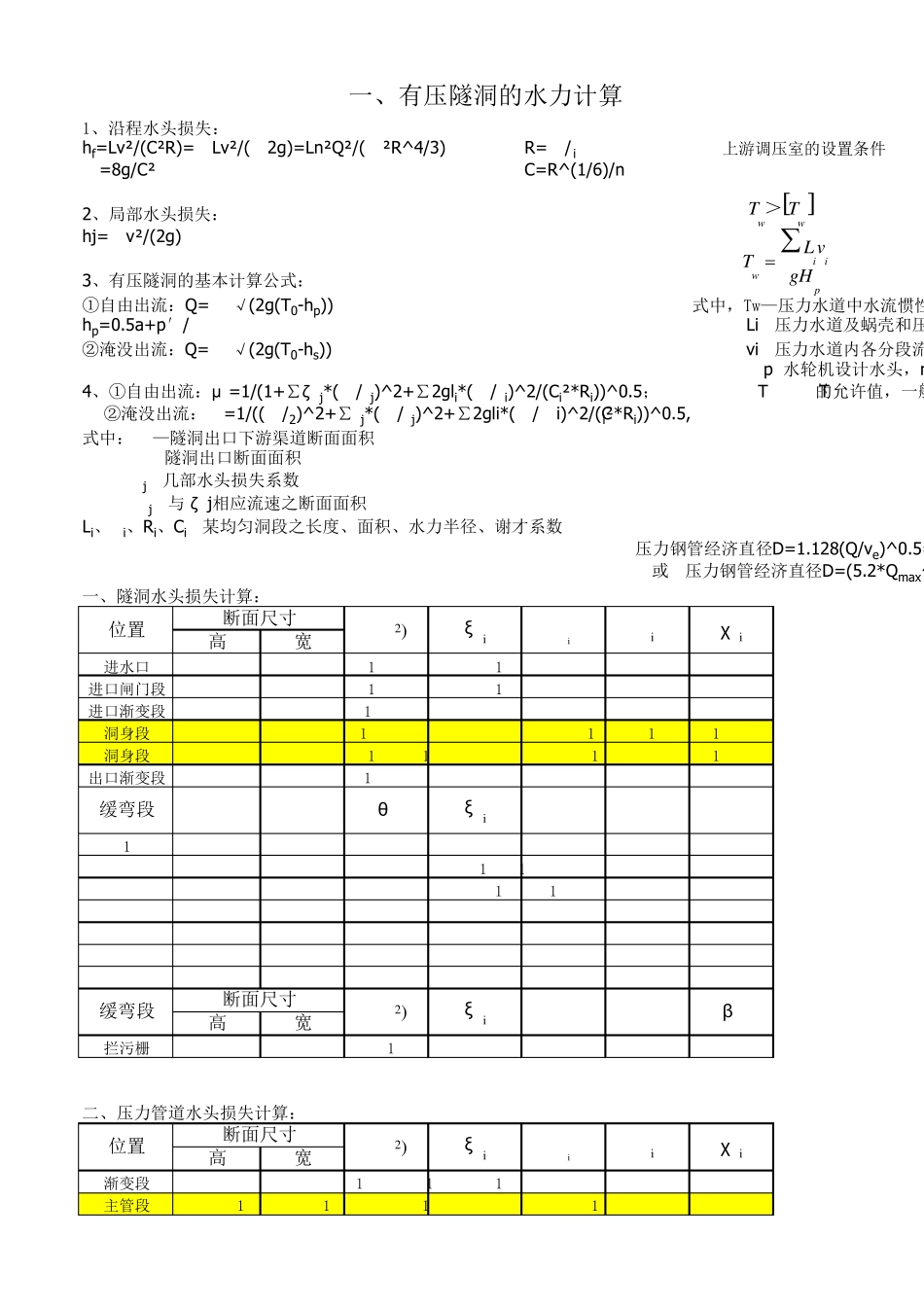 有压隧洞的水力计算(自编)_第1页