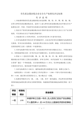 有色重金属冶炼企业安全生产标准化评定标准