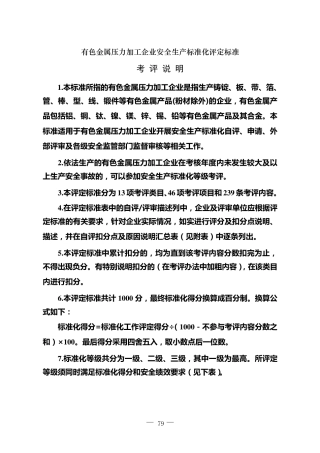 有色金属压力加工企业安全生产标准化评定标准