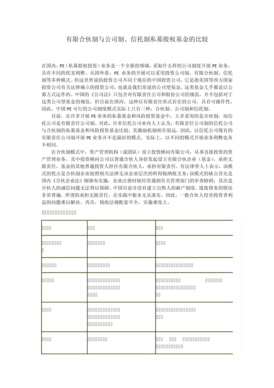 有限合伙制私募股权基金：与公司制信托制比较_第1页