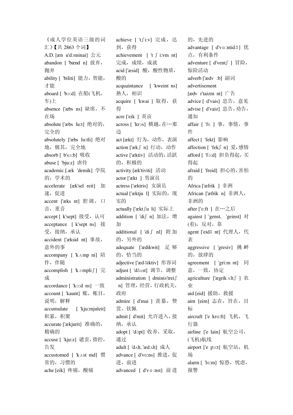 有音标版成人学位英语词汇表_第1页