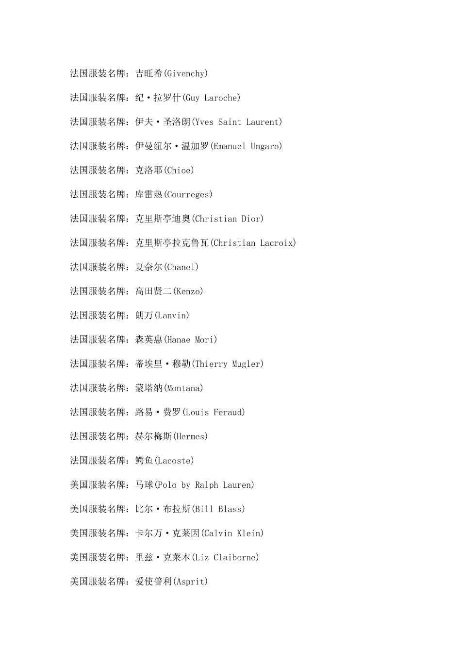 服装品牌中英文对照_第2页