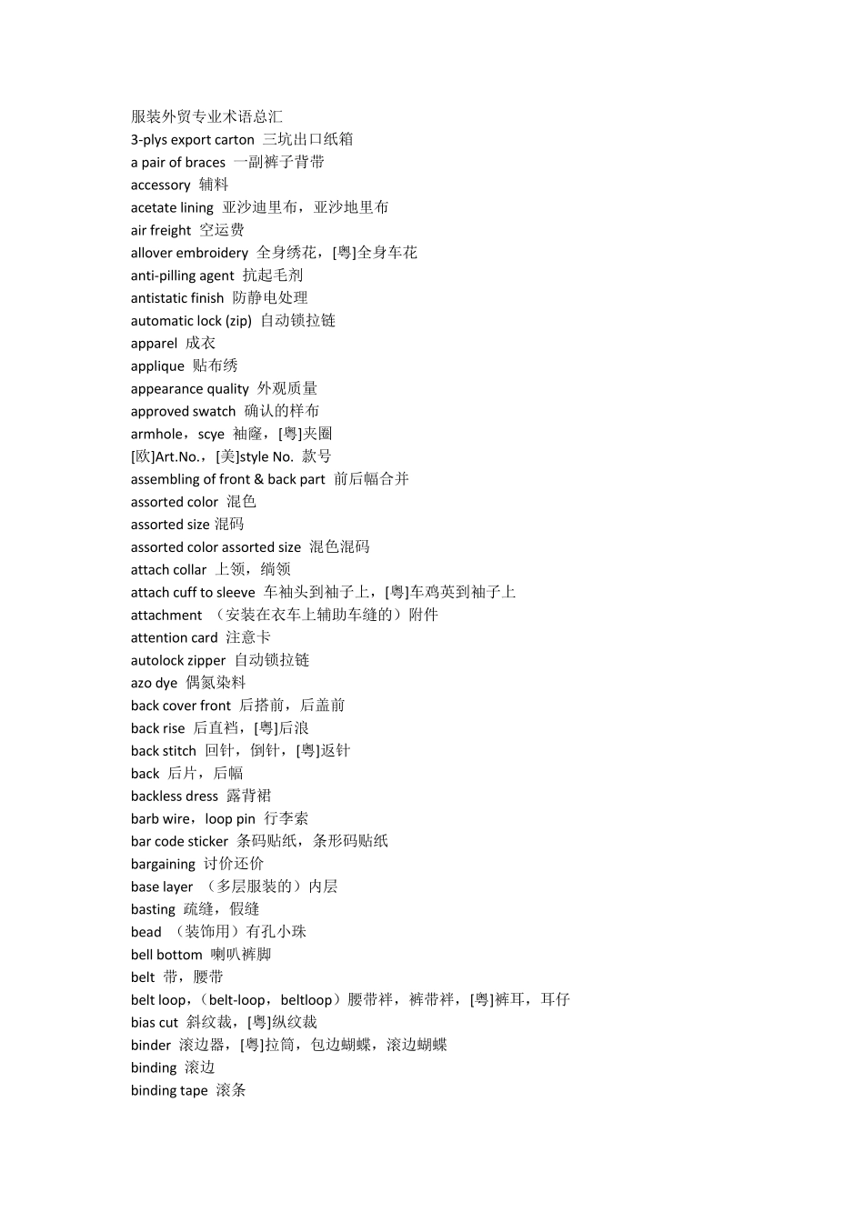 服装外贸专业术语总汇_第1页