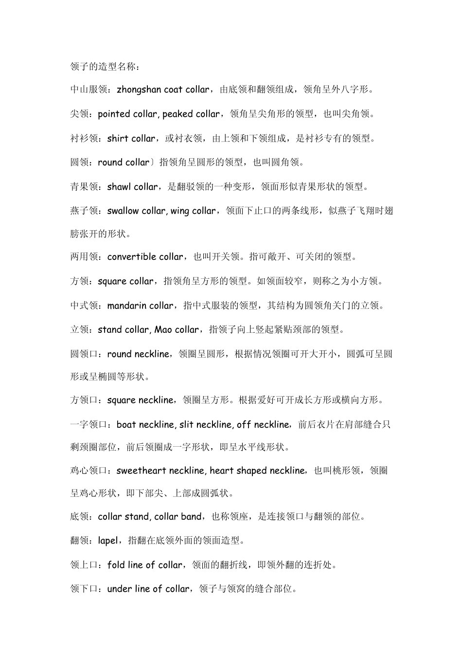 服装的各种英语表达_第1页