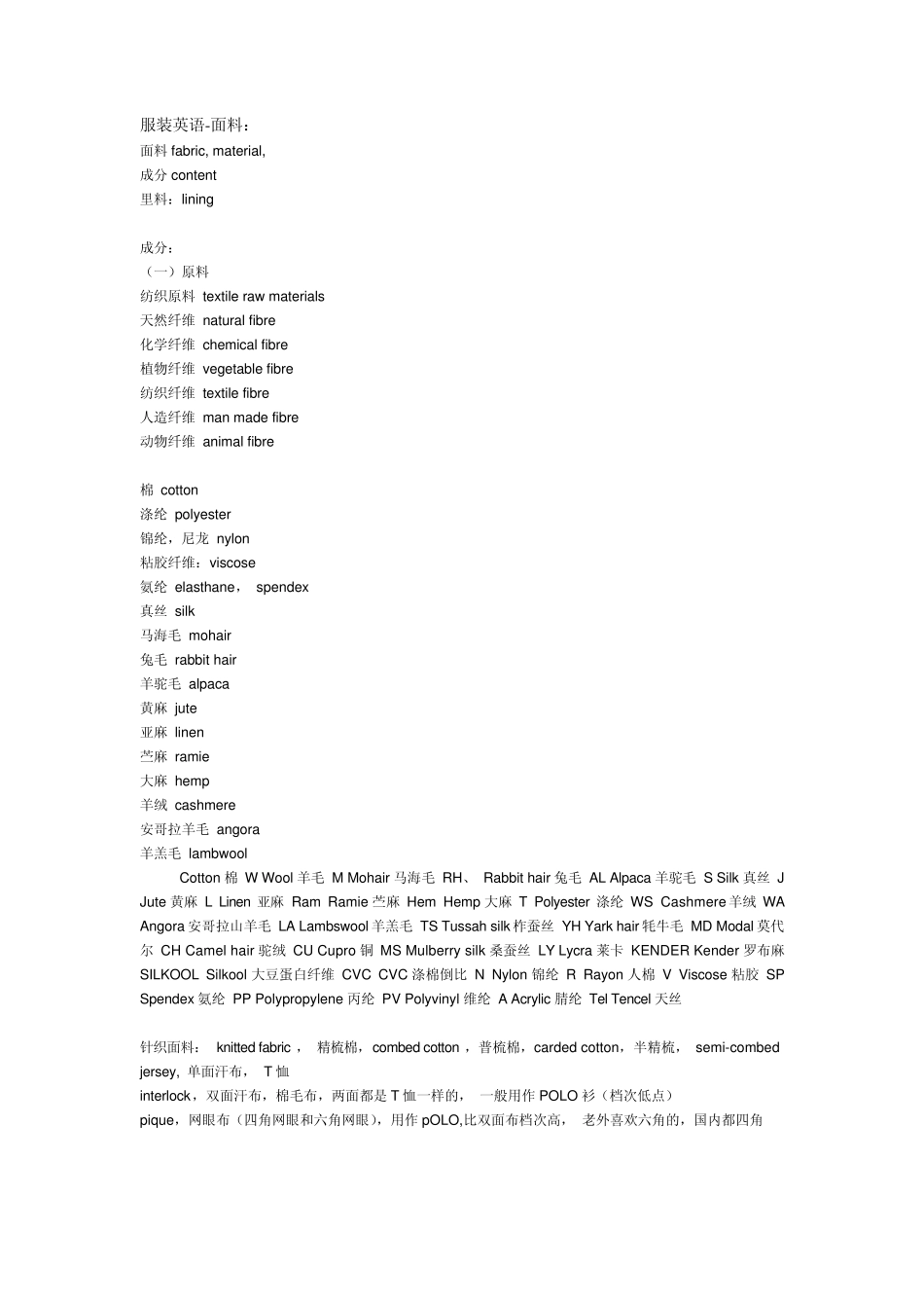 服装英语面料篇_第1页