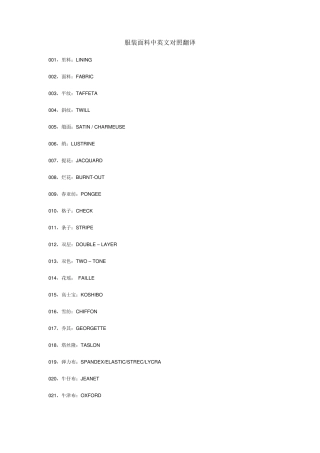 服装面料中英文对照翻译