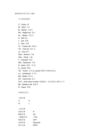 服装面料术语中英文翻译