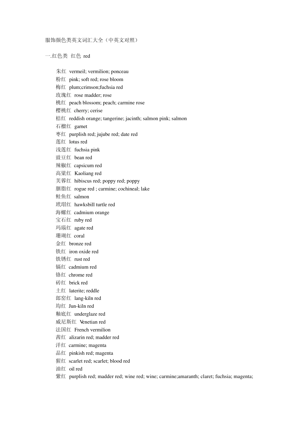 服饰颜色类英文词汇大全_第1页