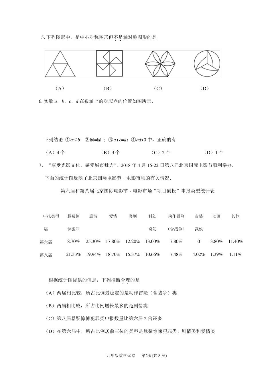 朝阳区2018年初三一模数学试题及答案_第2页