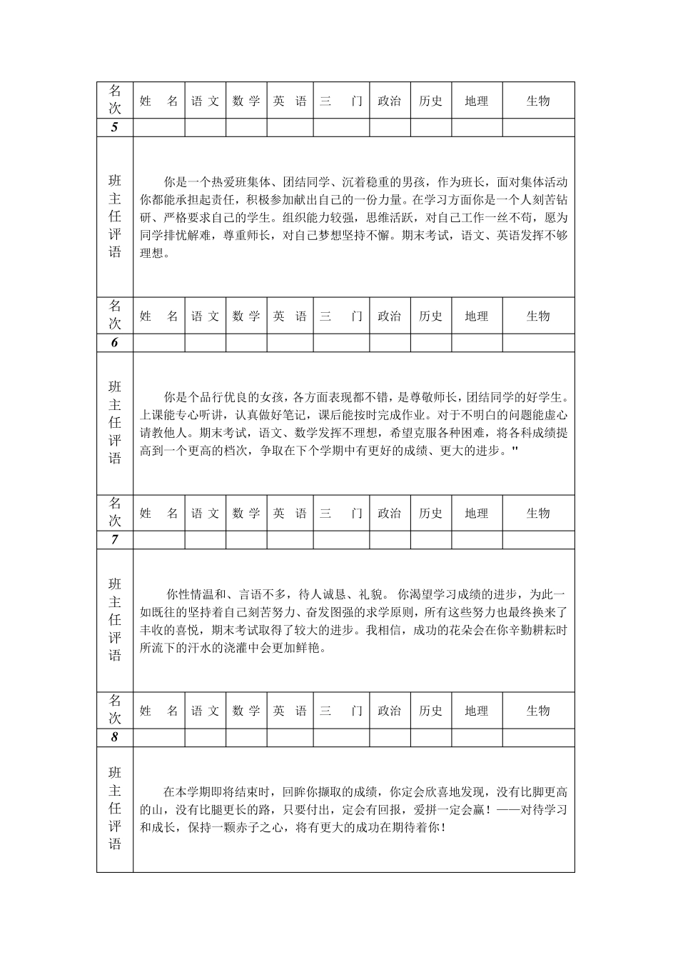期末给学生的评语_第2页