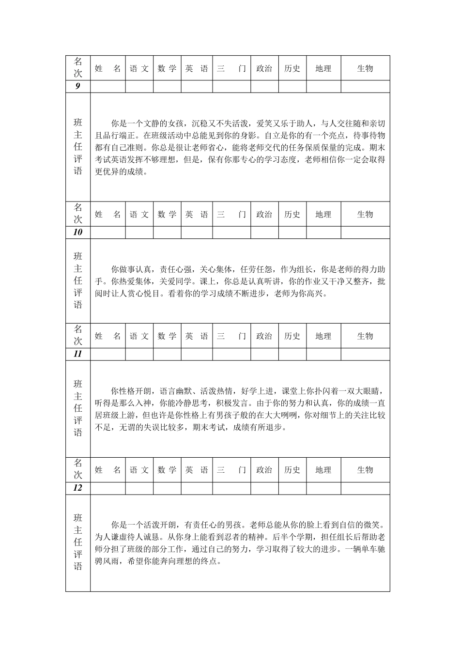 期末给学生的评语_第3页