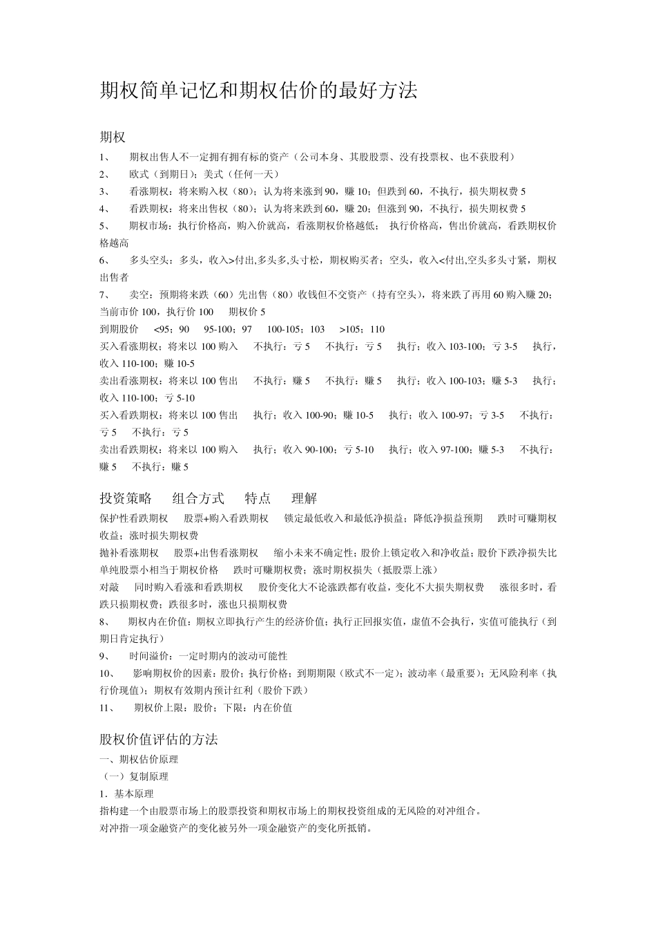 期权简单记忆和期权估价的最好方法_第1页