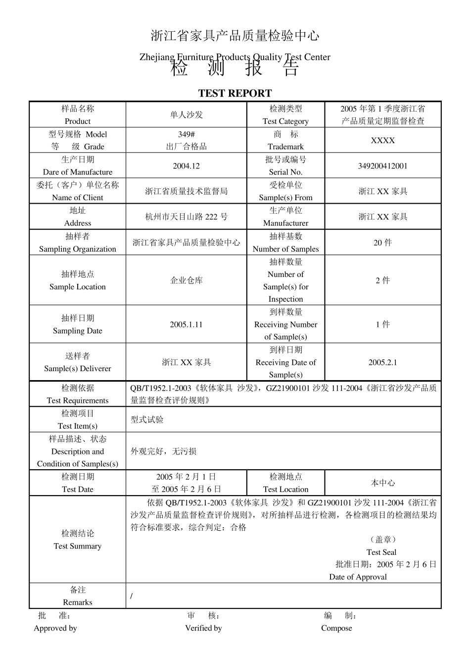 木家具产品质量检测报告模板_第1页