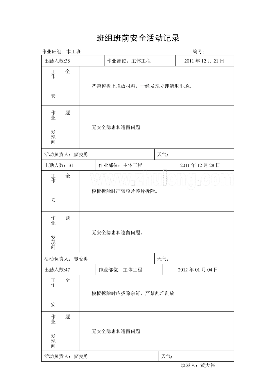 木工班组班前安全活动记录木工_第3页