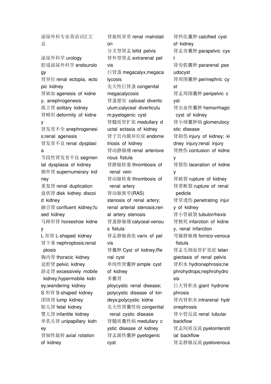 泌尿外科专业英语词汇汇总_第1页