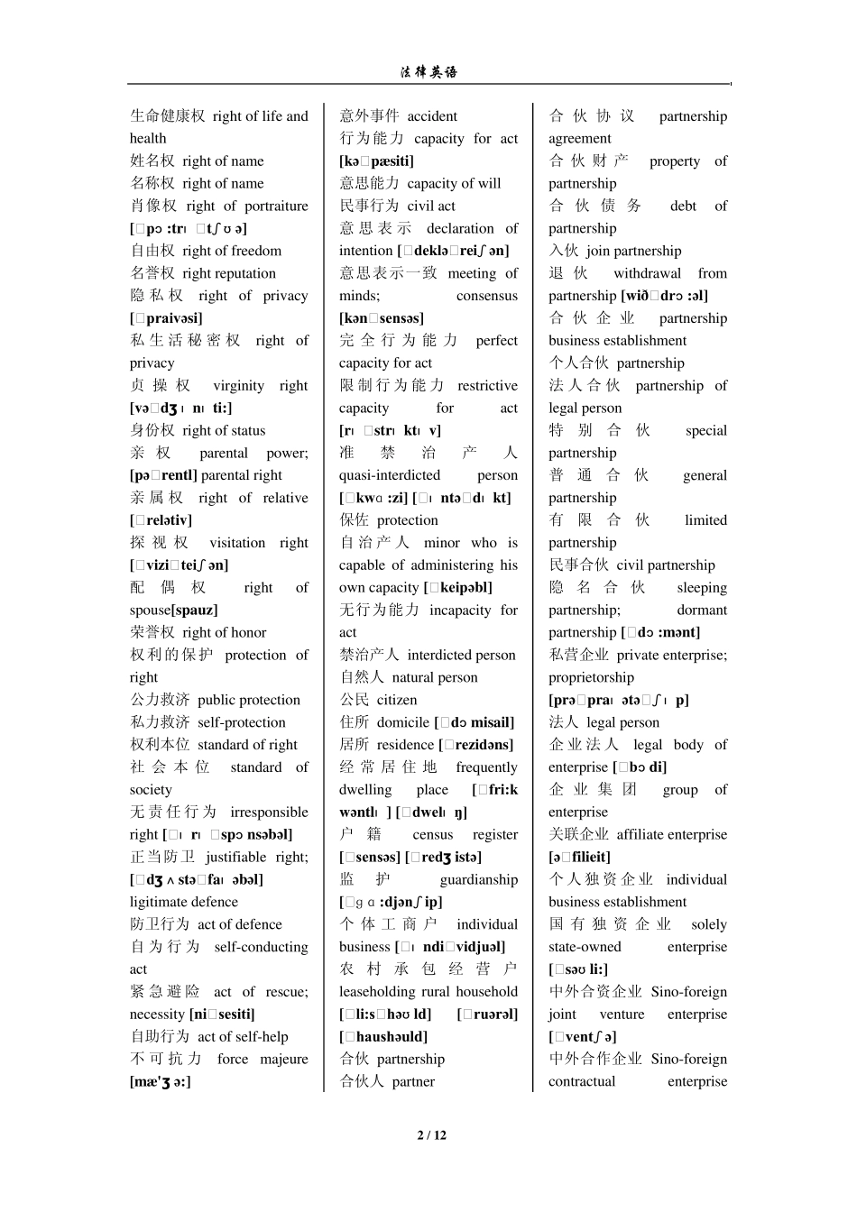 法学考研必备——法律英语单词汇总(附音标)_第2页