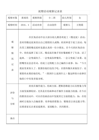 泥塑活动观察记录表