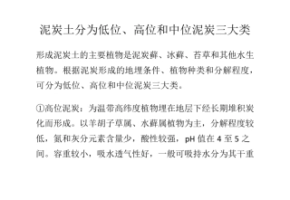 泥炭土分为低位、高位和中位泥炭三大类
