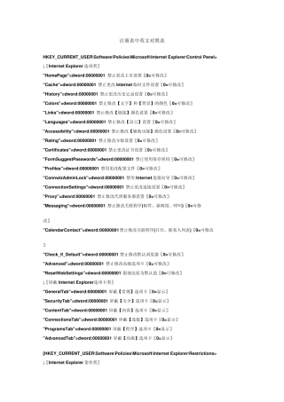 注册表中英文对照表