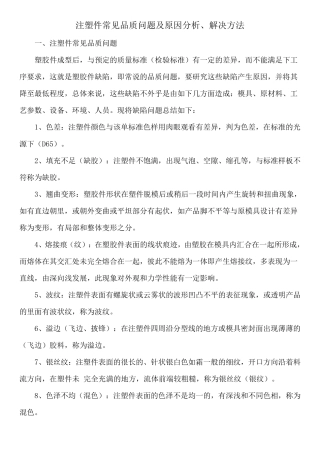 注塑件常见品质问题及原因分析、解决方法