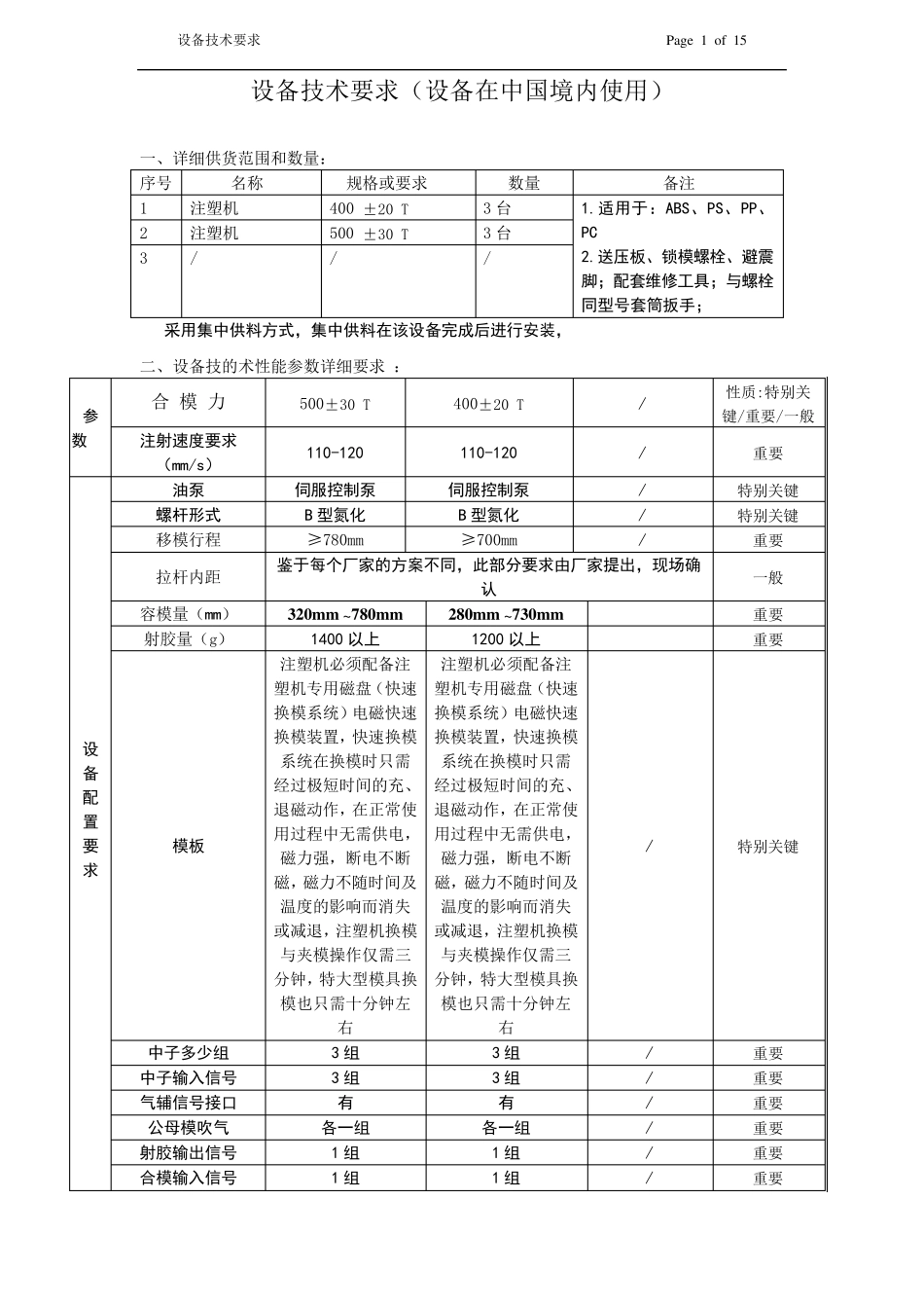 注塑机技术要求_第1页