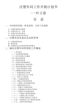 注塑车间工作开展计划书