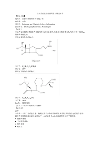 注射用亚胺培南西司他丁说明书泰能