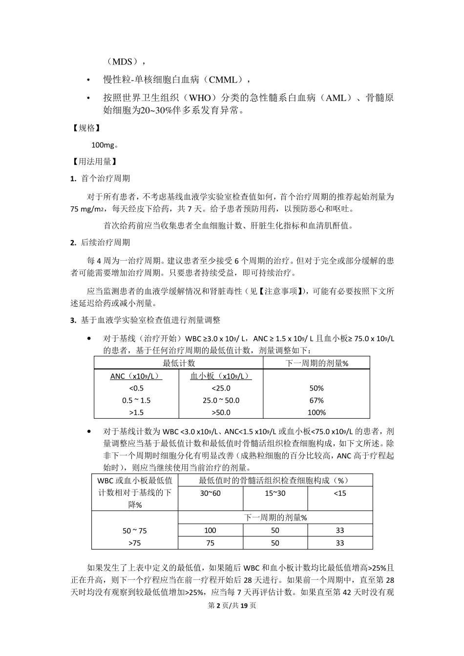 注射用阿扎胞苷(JXHS1400125)说明书_第2页