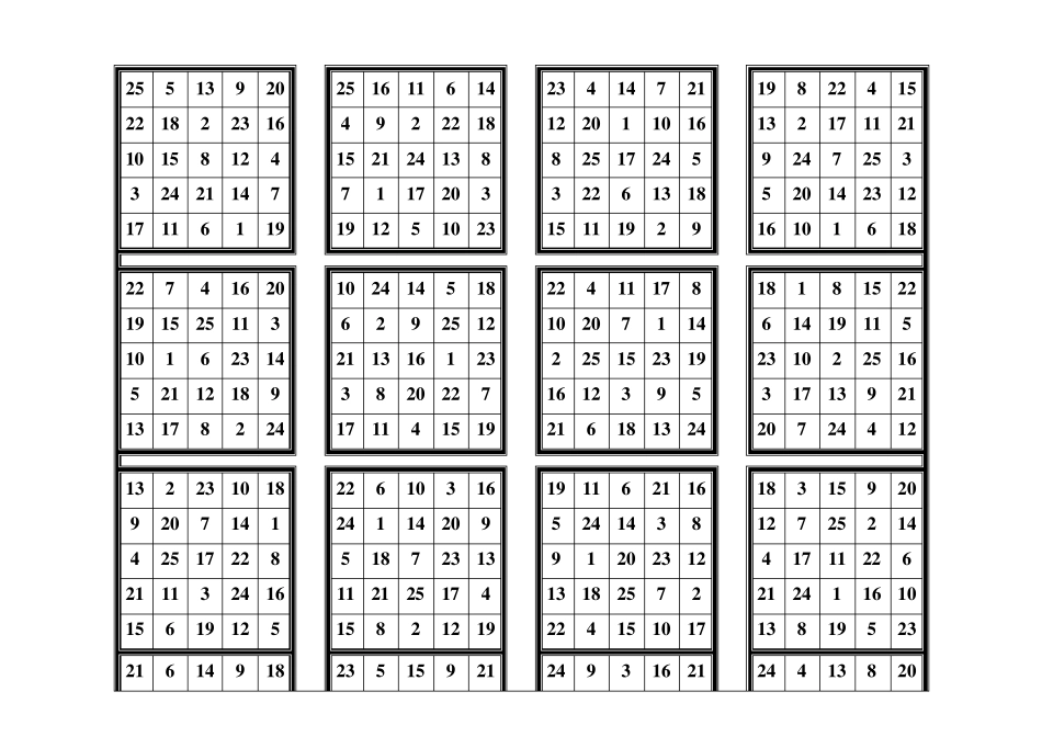 注意力训练舒尔特量表(25格)_第1页