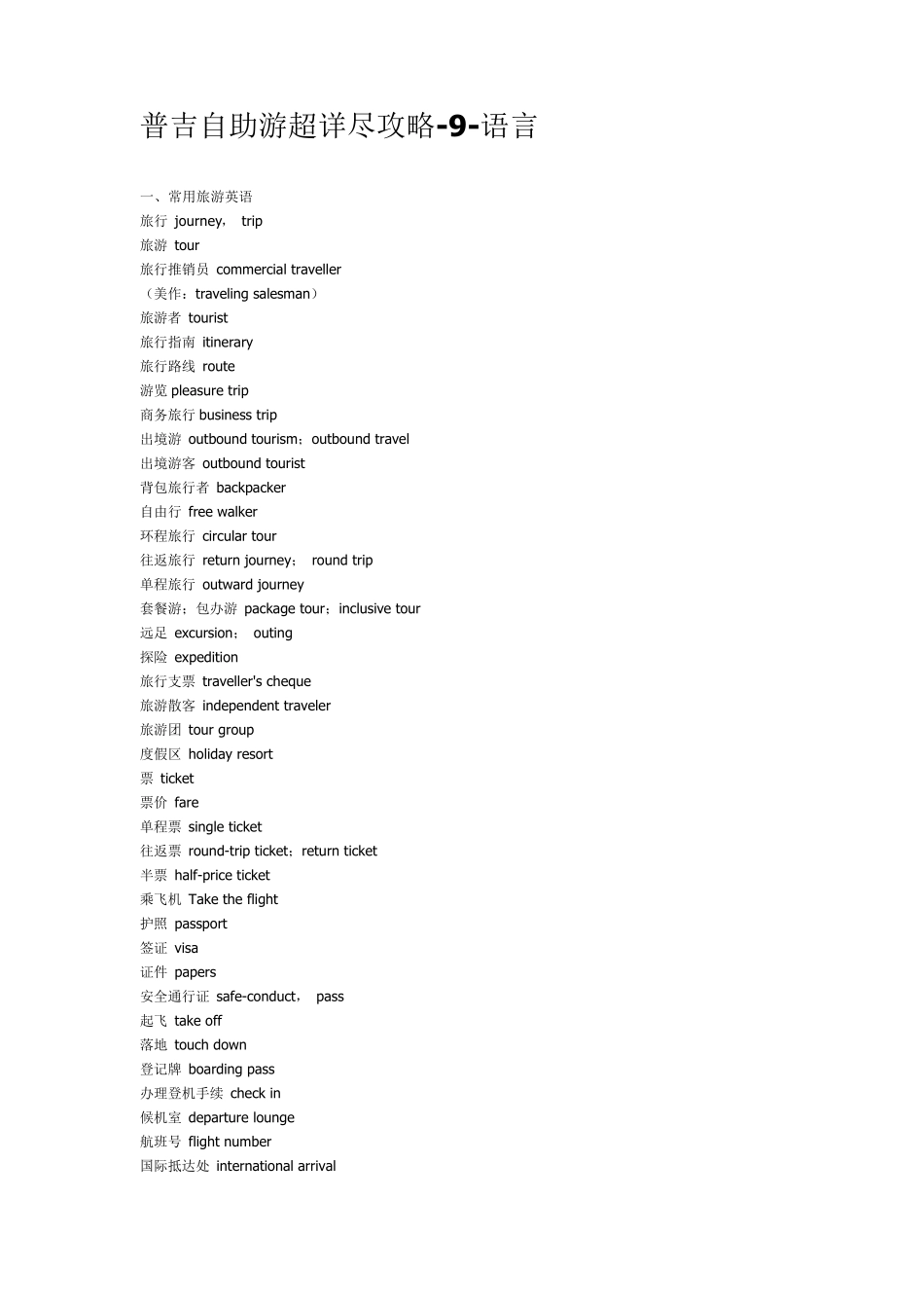 泰国自助游常用英文词汇(含菜单)_第1页