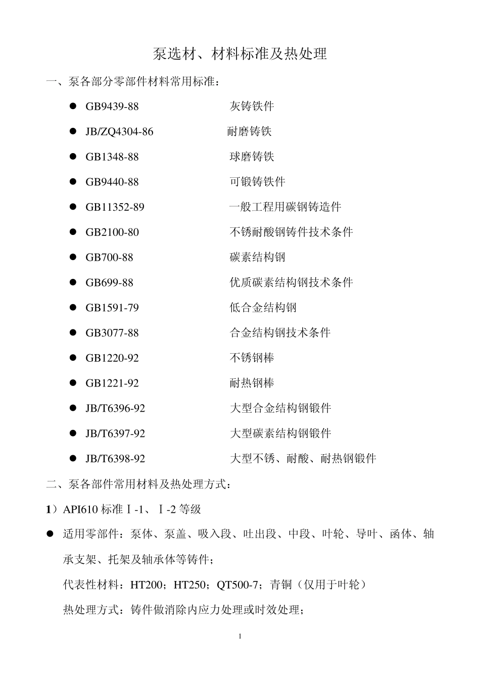 泵部件材料及热处理_第1页