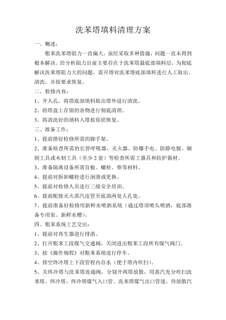洗苯塔填料清洗方案