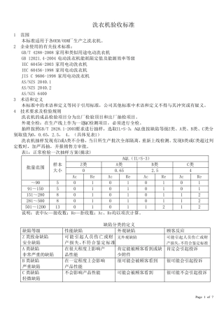 洗衣机检验标准