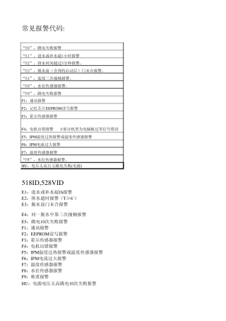 洗衣机错误代码汇总