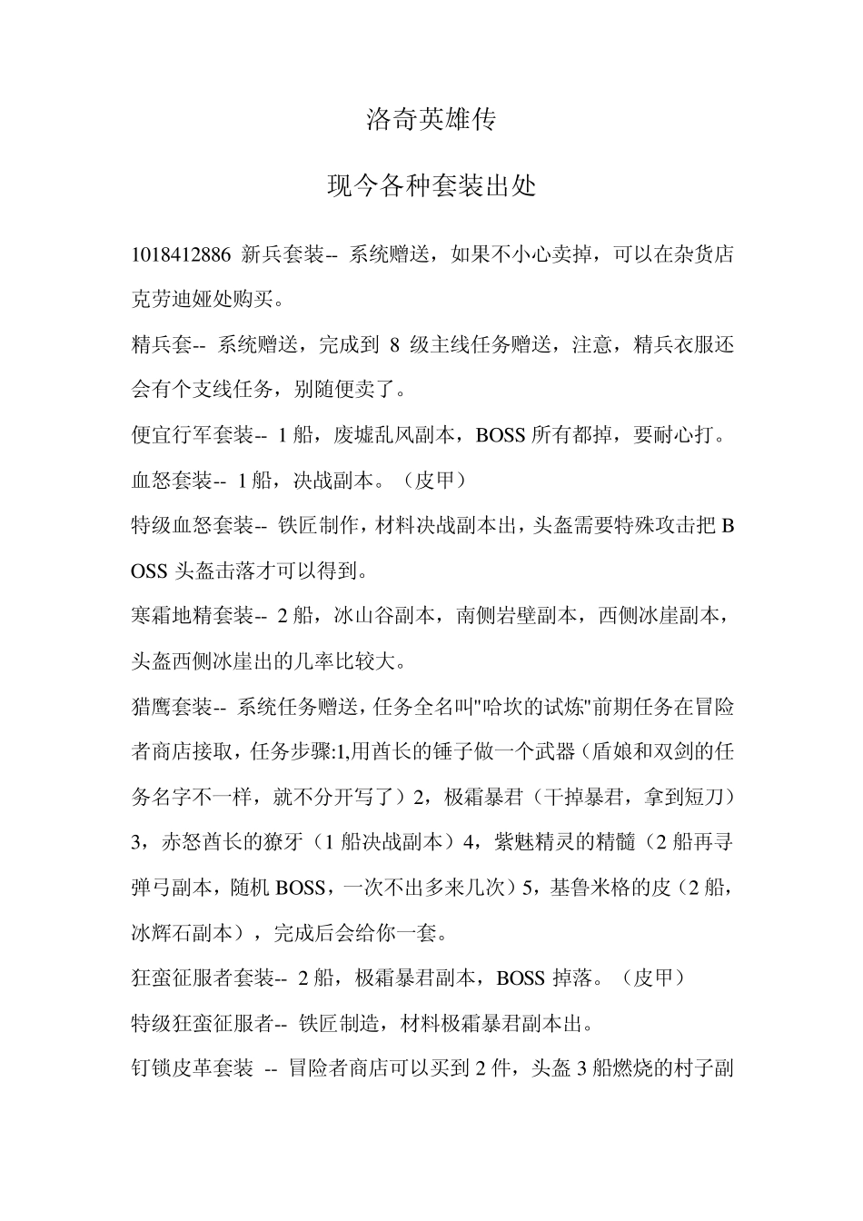 洛奇英雄传套装掉落物品出处_第1页