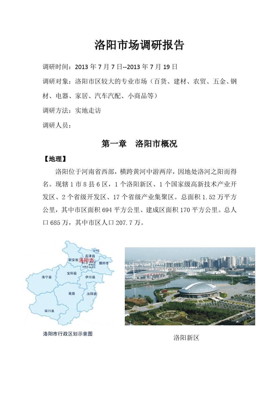 洛阳主要专业市场调研报告_第1页