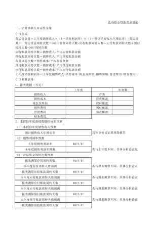 流动资金贷款需求量测算
