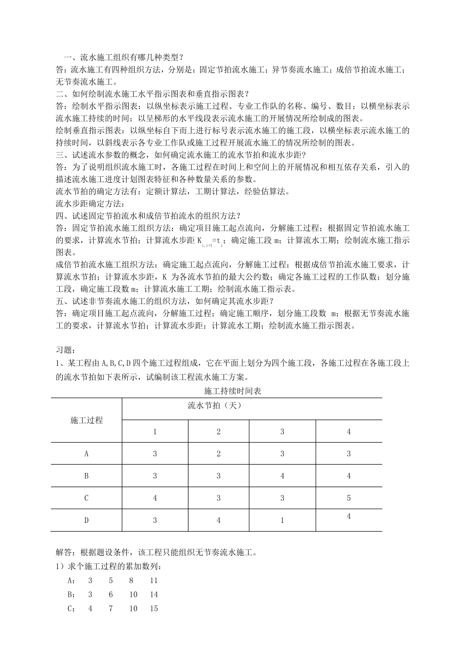 流水施工标准习题库_第1页