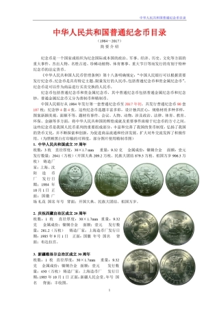 流通纪念币目录(2017)