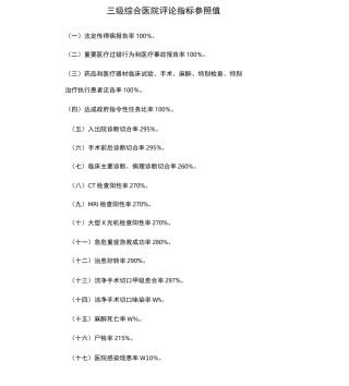 版三级综合医院评价指标参考值