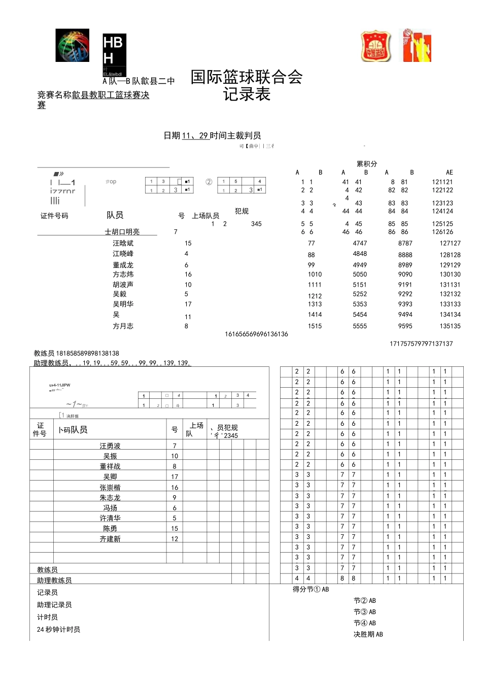篮球比赛记录表精典版_第2页