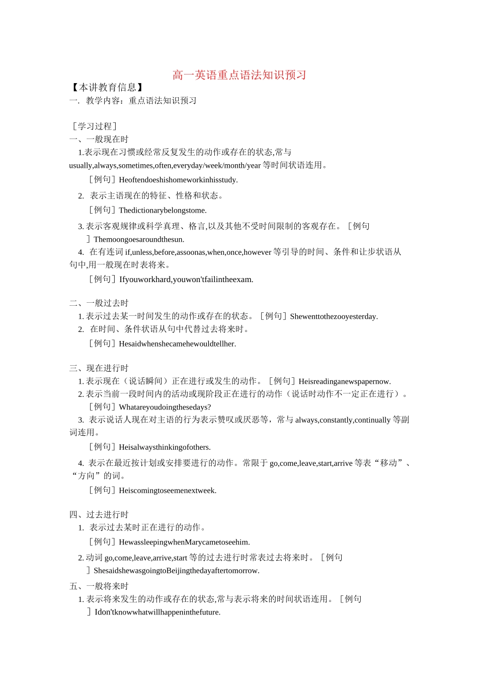 高一英语重点语法知识预习知识精讲_第1页