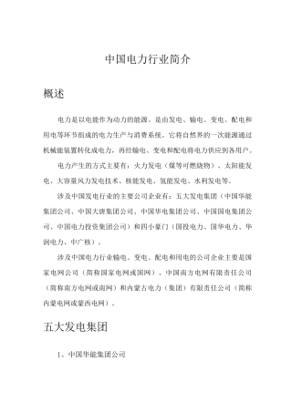 中国电力行业简介