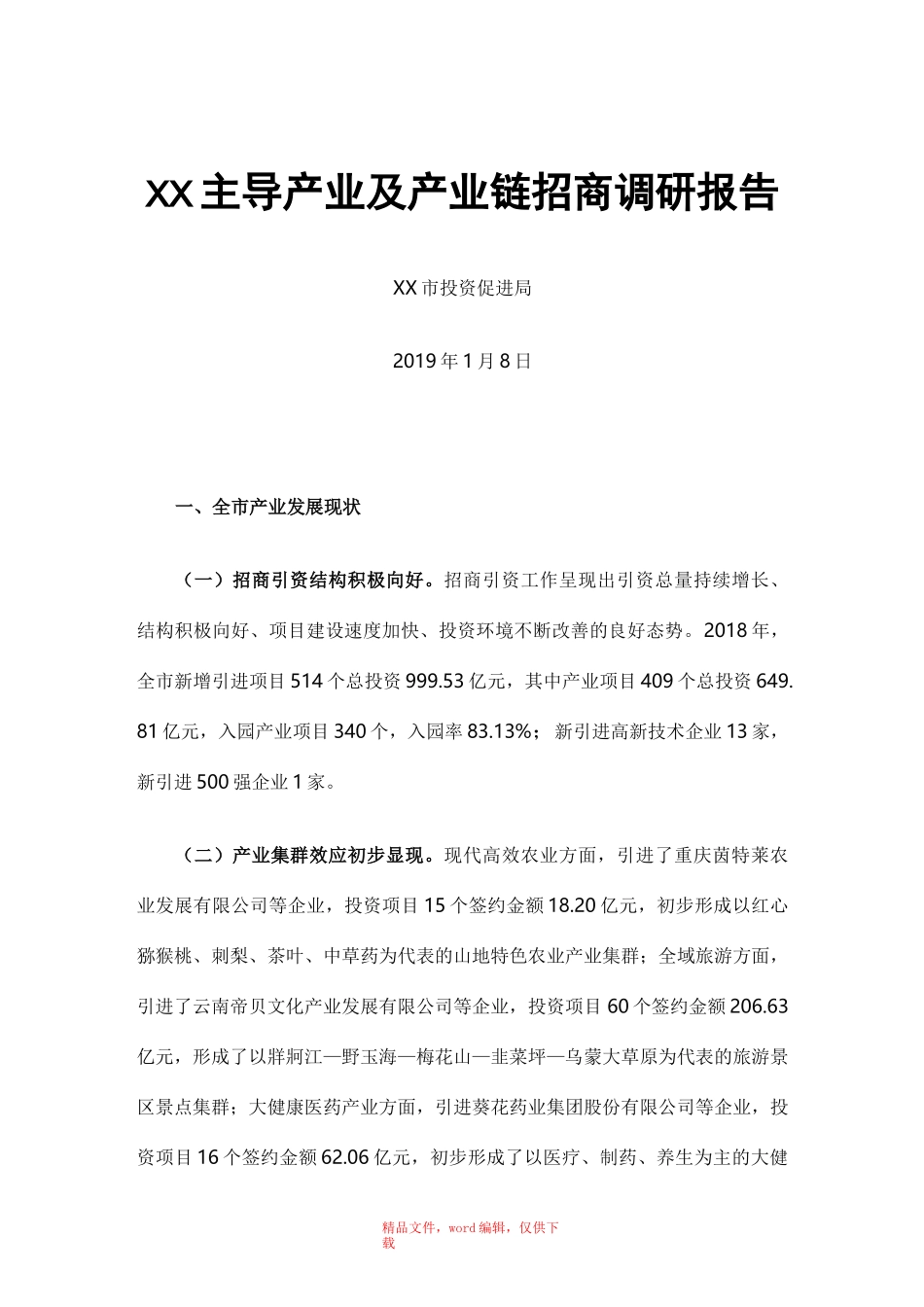 主导产业及产业链招商调研报告_第1页