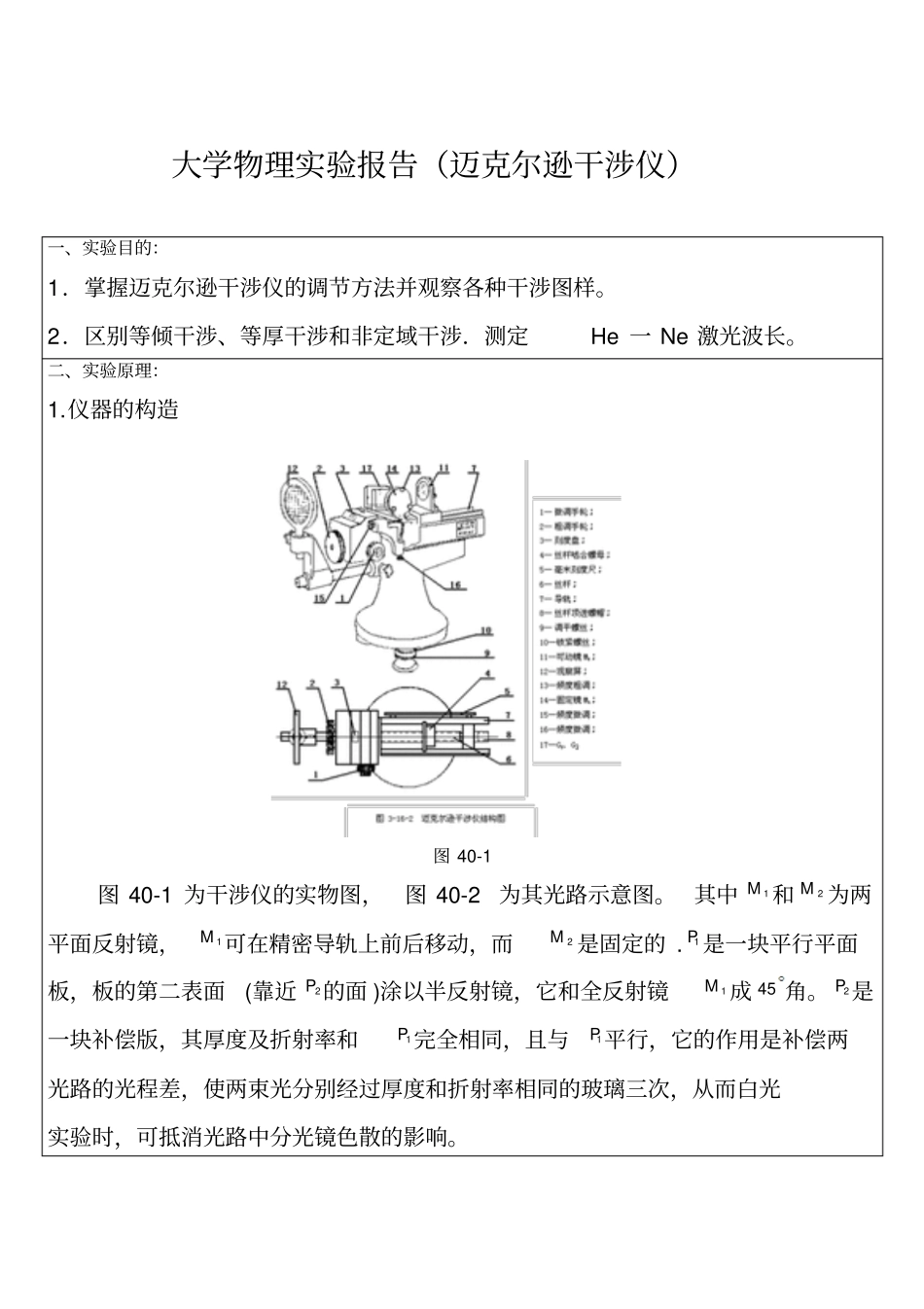 迈克迩迅干涉仪报告汇总_第1页