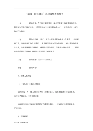 运动—由你做主班际篮球赛策划书