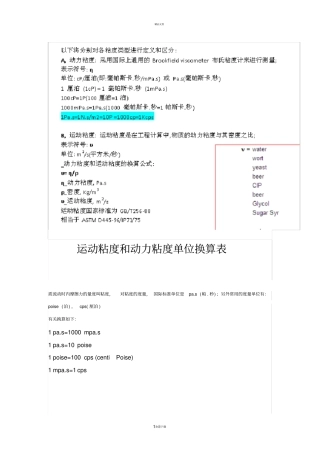 运动粘度和动力粘度单位换算表