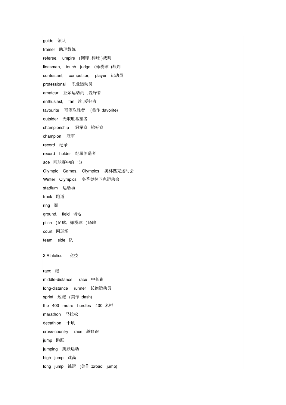 运动项目中英对照_第2页