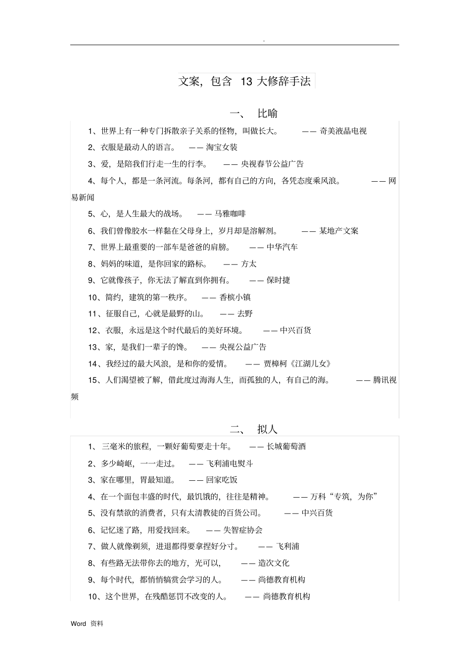 运用10大修辞手法的广告词_第1页