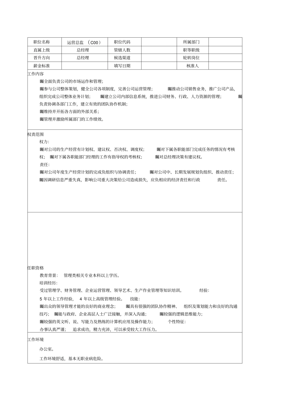 运营总监COO岗位说明书_第1页